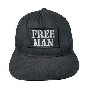 Free Man Snapback Mesh Back Trucker Hat Black One Size Embroidered